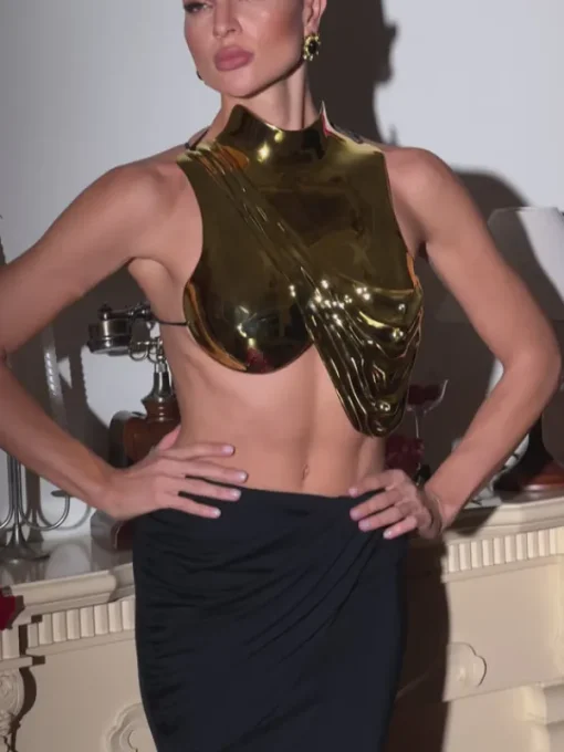 Armor Tops | Tops*Mew Mews Fashion O/S Kari Sleeveless Drapery Armor Top In Gold