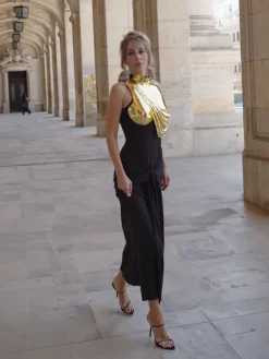 Armor Tops*Mew Mews Fashion O/S Kari Sleeveless Drapery Armor Top In Gold