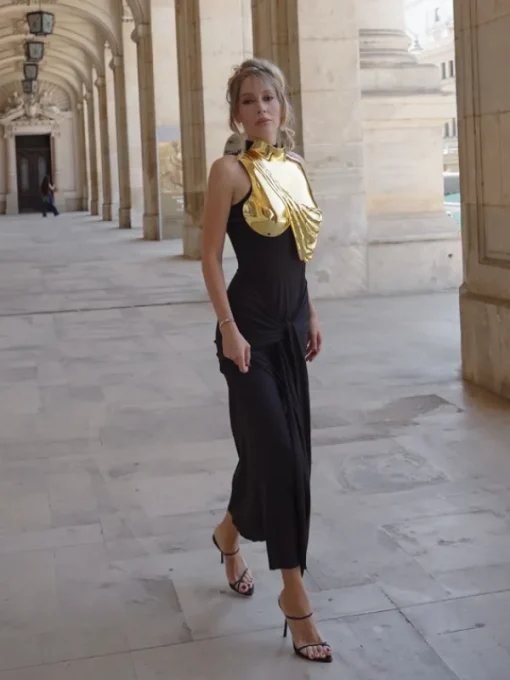Armor Tops*Mew Mews Fashion O/S Kari Sleeveless Drapery Armor Top In Gold