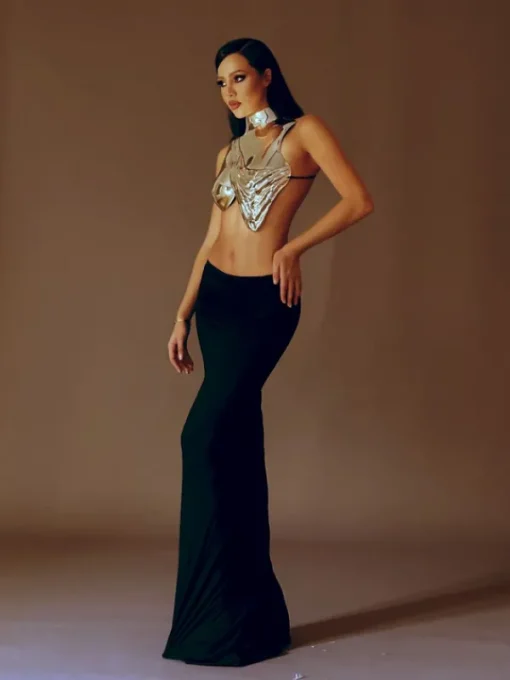 Armor Tops*Mew Mews Fashion O/S Kari Sleeveless Drapery Armor Top In Silver