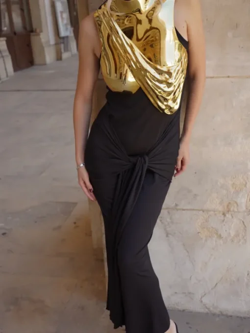 Armor Tops*Mew Mews Fashion O/S Kari Sleeveless Drapery Armor Top In Gold