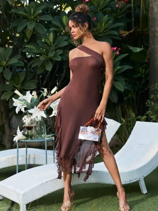 Dresses*Mew Mews Fashion Kassiani Asymmetric See Through Ruffle Dress