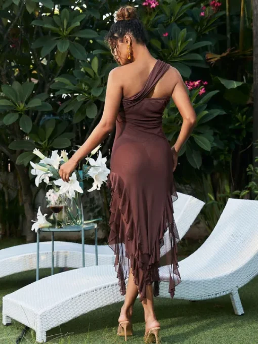 Dresses*Mew Mews Fashion Kassiani Asymmetric See Through Ruffle Dress