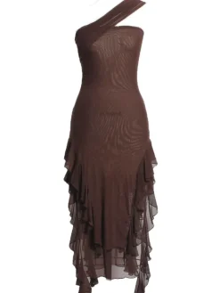 Dresses*Mew Mews Fashion Kassiani Asymmetric See Through Ruffle Dress
