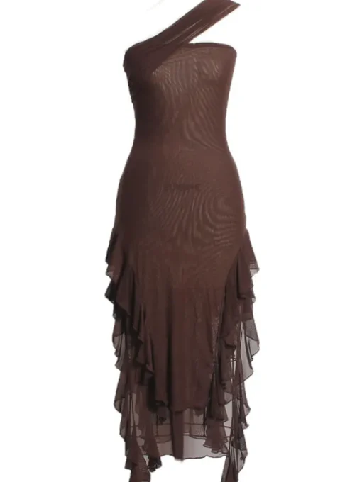 Dresses*Mew Mews Fashion Kassiani Asymmetric See Through Ruffle Dress