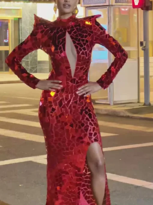 Embellishment | Dresses*Embellishment Kellan Long Sleeve Embellished Split Maxi Dress In Red