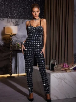 Jumpsuits & Romper*Bandage Kensli Spaghetti Rhinestone Jumpsuit