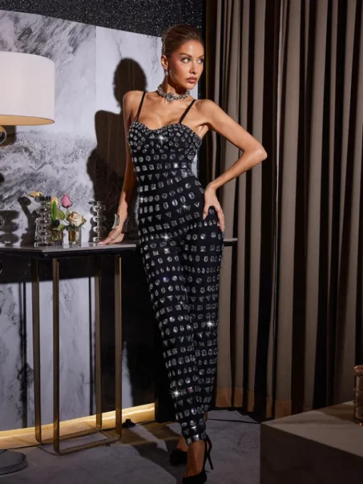 Jumpsuits & Romper*Bandage Kensli Spaghetti Rhinestone Jumpsuit