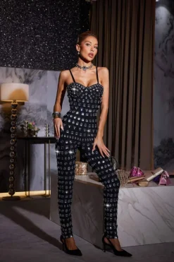 Jumpsuits & Romper*Bandage Kensli Spaghetti Rhinestone Jumpsuit