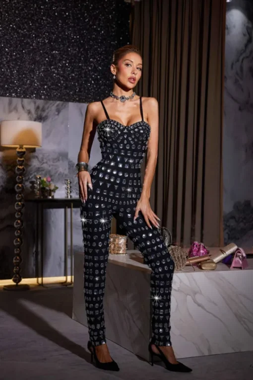 Jumpsuits & Romper*Bandage Kensli Spaghetti Rhinestone Jumpsuit