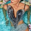 Armor Tops*Mew Mews Fashion O/S Kiaan Deep V Dapery Armor Top In Silver