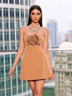 Dresses*Mew Mews Fashion Kinsley Strapless Cutout Mini Dress In Brown