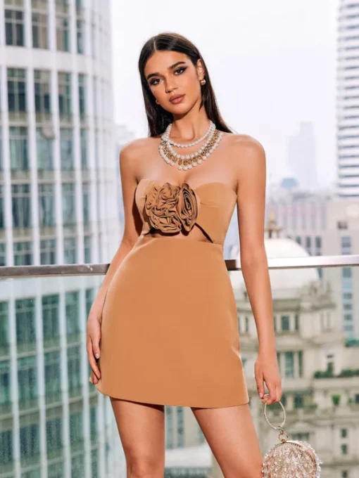 Dresses*Mew Mews Fashion Kinsley Strapless Cutout Mini Dress In Brown