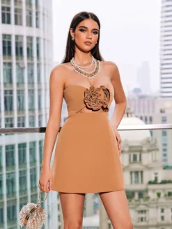 Dresses*Mew Mews Fashion Kinsley Strapless Cutout Mini Dress In Brown