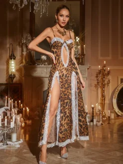 Dresses | Maxi Dresses*Mew Mews Fashion Kiran Leopard Lace Split Maxi Dress
