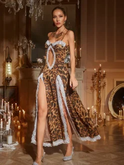 Dresses | Maxi Dresses*Mew Mews Fashion Kiran Leopard Lace Split Maxi Dress