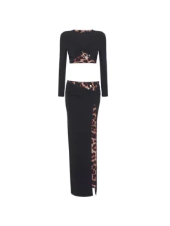 Sets & Co-ords*Mew Mews Fashion Kitto Long Sleeve Leopard Split Skirt Set