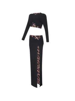 Sets & Co-ords*Mew Mews Fashion Kitto Long Sleeve Leopard Split Skirt Set