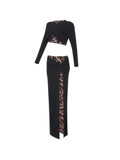 Sets & Co-ords*Mew Mews Fashion Kitto Long Sleeve Leopard Split Skirt Set