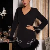Dresses*Mew Mews Fashion Koko Long Sleeve Bow Crystal Feather Dress