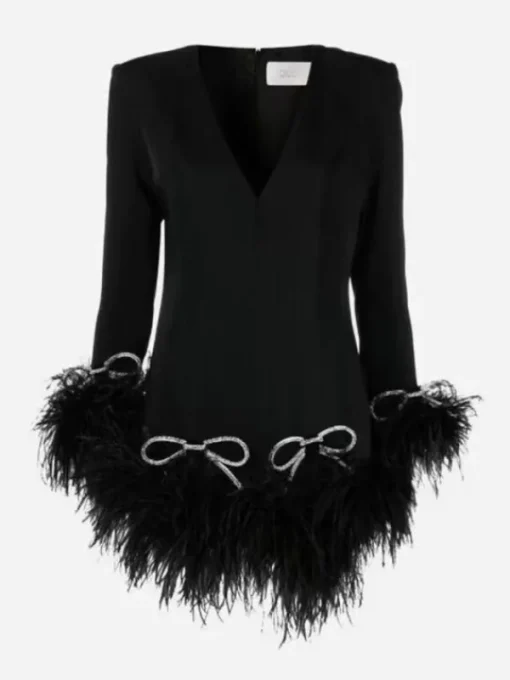 Dresses*Mew Mews Fashion Koko Long Sleeve Bow Crystal Feather Dress