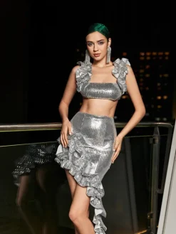 Sets & Co-ords*Mew Mews Fashion Kole Ruffle Asymmetric Sequin Skirt Set