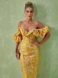 Dresses | Midi Dresses*Mew Mews Fashion Kore Off Shoulder Jacquard Midi Dress