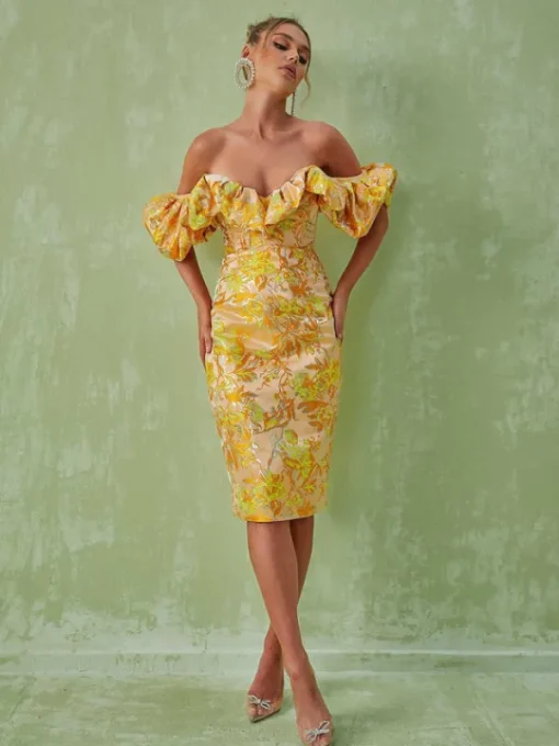 Dresses | Midi Dresses*Mew Mews Fashion Kore Off Shoulder Jacquard Midi Dress