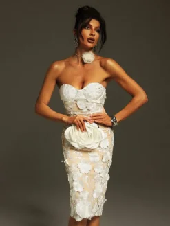 Dresses | Midi Dresses*Mew Mews Fashion Krystie Strapless Flower Embroidered Midi Dress