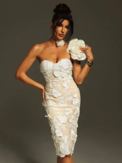 Dresses | Midi Dresses*Mew Mews Fashion Krystie Strapless Flower Embroidered Midi Dress