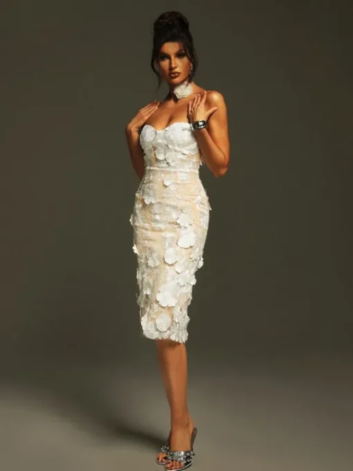 Dresses | Midi Dresses*Mew Mews Fashion Krystie Strapless Flower Embroidered Midi Dress