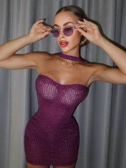 Dresses*Mew Mews Fashion Kyrie Backless Crystal Mini Dress In Purple