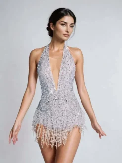 Bodysuits | Embellishment*Embellishment Lachlan Halterneck Rhinestone Fringe Bodysuit