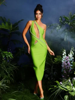 Dresses | Midi Dresses*Bandage Laibah Leafy Rhinestone Cutout Midi Dress