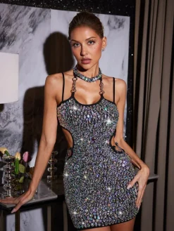 Dresses | Mini Dresses*Mew Mews Fashion O/S Lajoie Rhinestone Cutout Dress