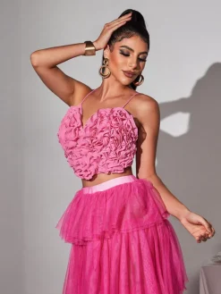 Tops*Mew Mews Fashion Laurelin Spaghetti Heart Ruffle Top In Pink