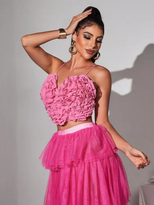 Tops*Mew Mews Fashion Laurelin Spaghetti Heart Ruffle Top In Pink