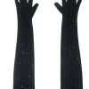 Gloves*Mew Mews Fashion Ledie Rhinestone Gloves In Black