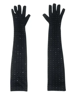 Gloves*Mew Mews Fashion Ledie Rhinestone Gloves In Black