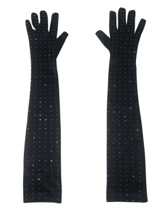 Gloves*Mew Mews Fashion Ledie Rhinestone Gloves In Black