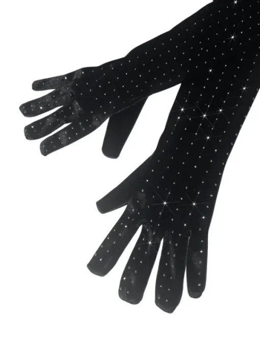 Gloves*Mew Mews Fashion Ledie Rhinestone Gloves In Black
