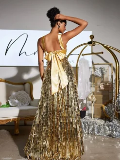 Dresses | Maxi Dresses*Mew Mews Fashion Leosan Bow Sequin Maxi Dress