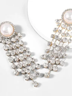 Earrings*Mew Mews Fashion Leta Pearl Crystal Tassel Earrings