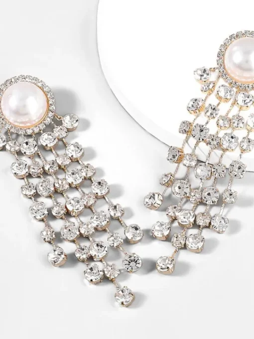 Earrings*Mew Mews Fashion Leta Pearl Crystal Tassel Earrings