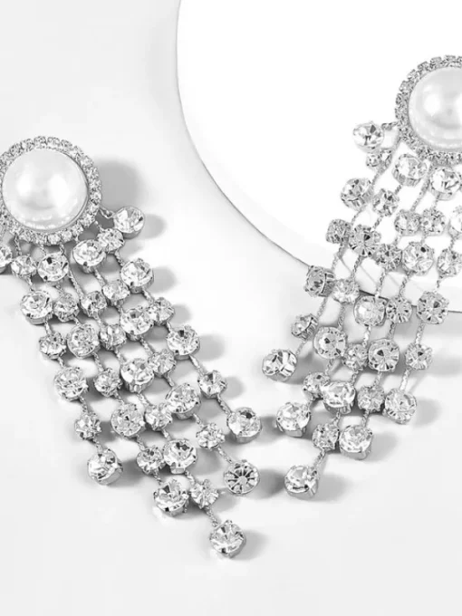 Earrings*Mew Mews Fashion Leta Pearl Crystal Tassel Earrings