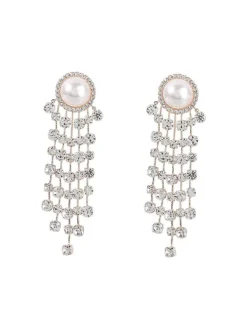 Earrings*Mew Mews Fashion Leta Pearl Crystal Tassel Earrings
