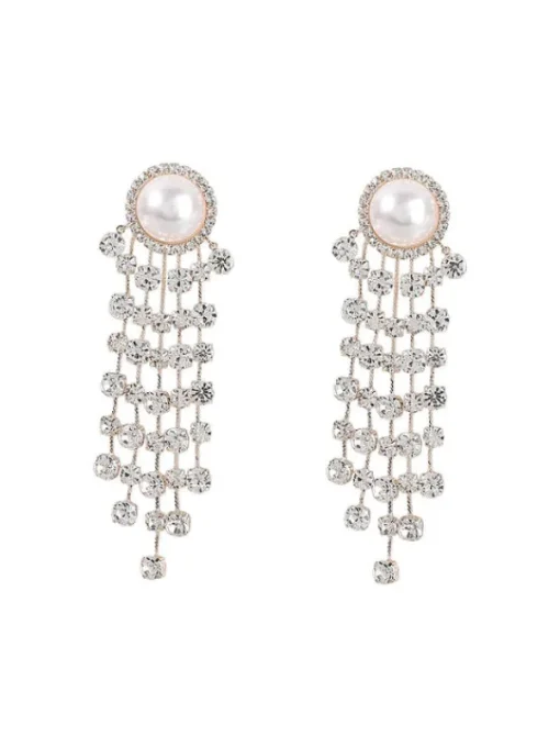 Earrings*Mew Mews Fashion Leta Pearl Crystal Tassel Earrings