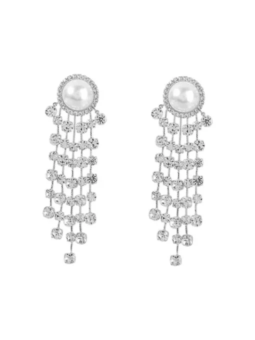 Earrings*Mew Mews Fashion Leta Pearl Crystal Tassel Earrings