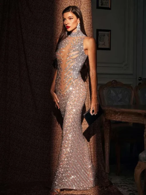 Embellishment | Dresses*Embellishment Letizia High Neck Rhinestone Maxi Dress
