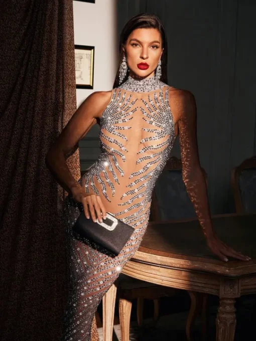 Embellishment | Dresses*Embellishment Letizia High Neck Rhinestone Maxi Dress